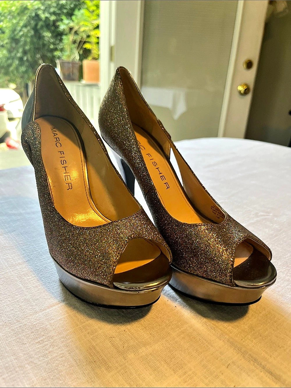 Marc Fisher Glitter Peep Toe Platform Heels US 7.5